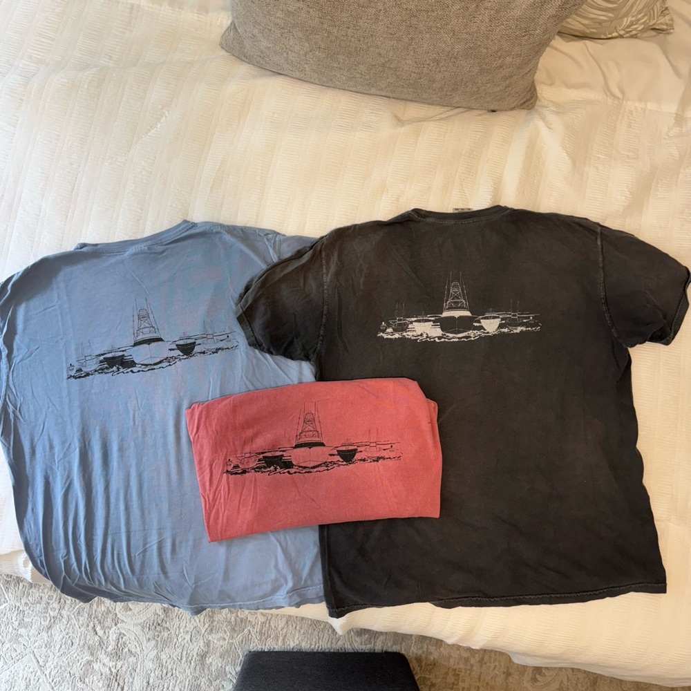 Graphic T-Shirts in Blue, Black, and Red